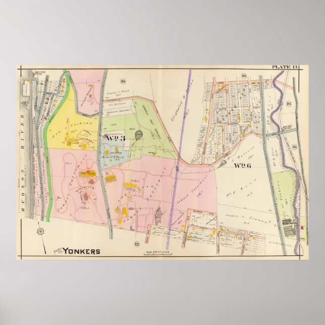 Affiches Yonkers New York Atlas Map (Devant)