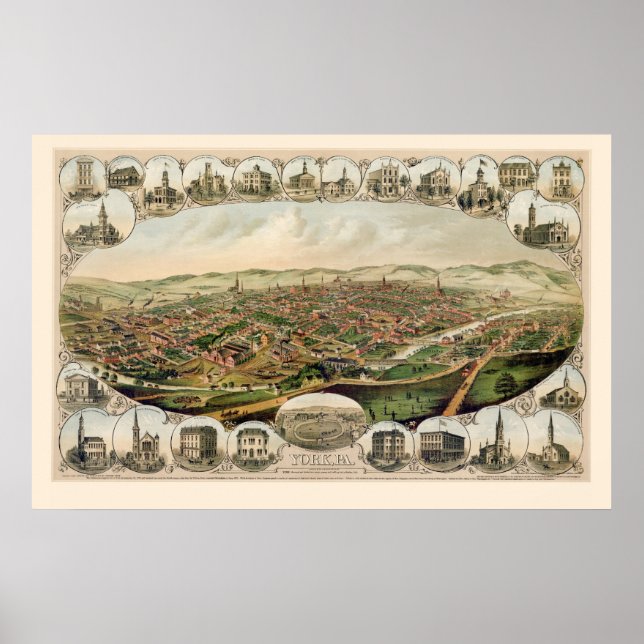 Affiches York, PA Carte panoramique - 1879 (Devant)