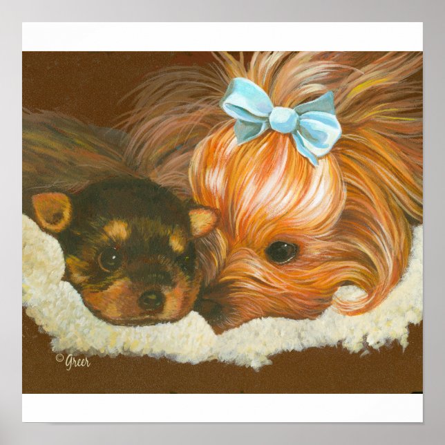 Affiches Yorkie Mama avec Baby Print (Devant)