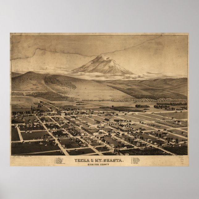 Affiches Yreka California 1884 Antique Carte Panoramique (Devant)