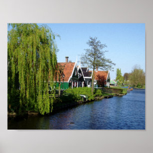 Affiches Zaanse Schans Maisons de bois hollandaises en vert