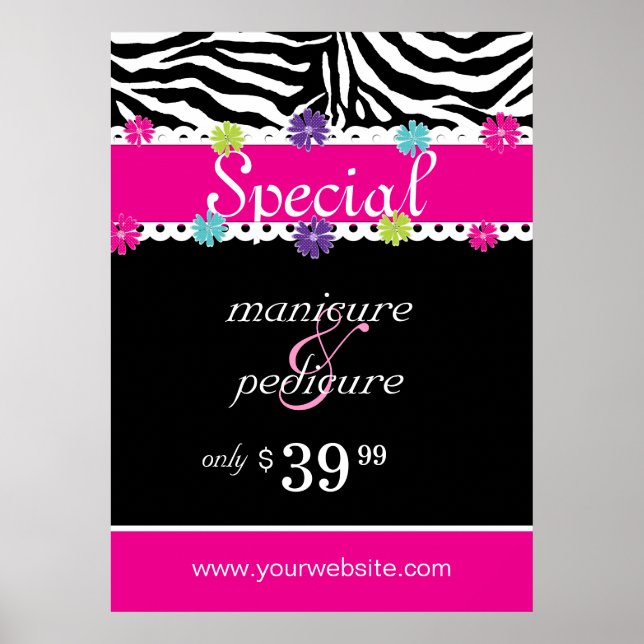 Affiches Zebra Salon Spa tendance Pink Daisy Vente de print (Devant)