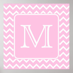 Affiches Zigzags roses avec le monogramme fait sur commande