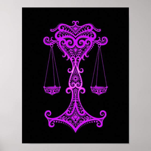 Affiches Zodiaque de bibliothèque violet complexe sur noir (Devant)