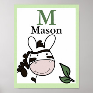 Affiches Zoey the Zebra NAME IMPRIMER Bébé Zoo Animaux