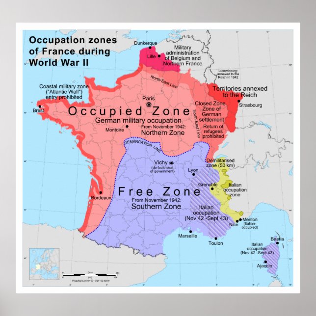 Affiches Zones d'occupation de la France pendant la Seconde (Devant)