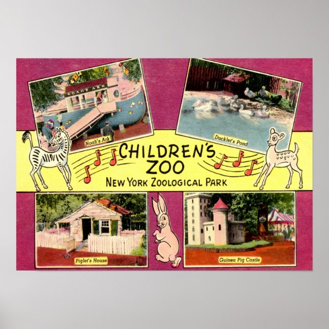 Affiches Zoo pour enfants, Zoo Bronx, NY Vintage (Devant)
