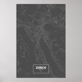 Affiches Zurich, Suisse (blanc sur noir)