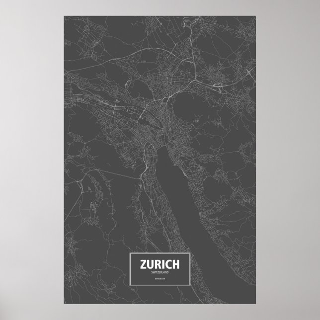 Affiches Zurich, Suisse (blanc sur noir) (Devant)