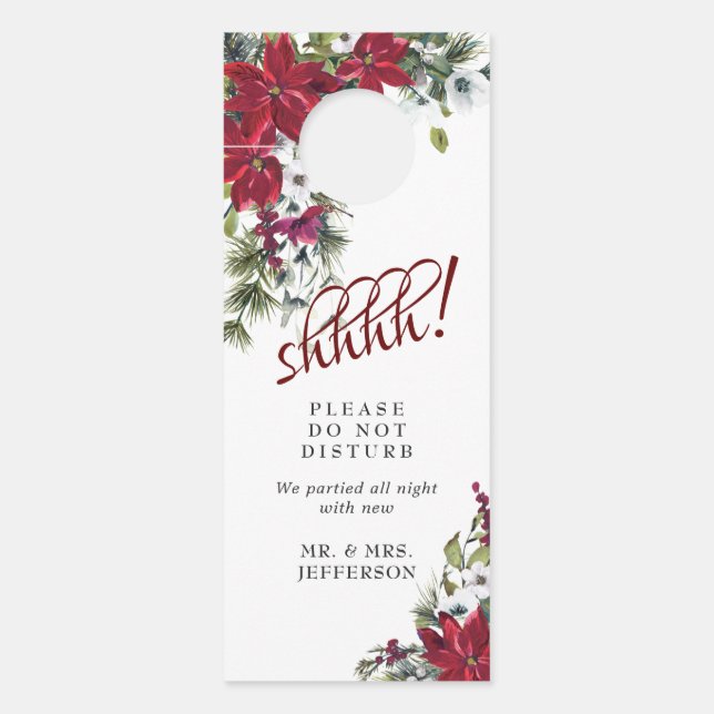 Affichette De Porte Accueil du Mariage Red Poinsettia Ne dérangez pas (Devant)