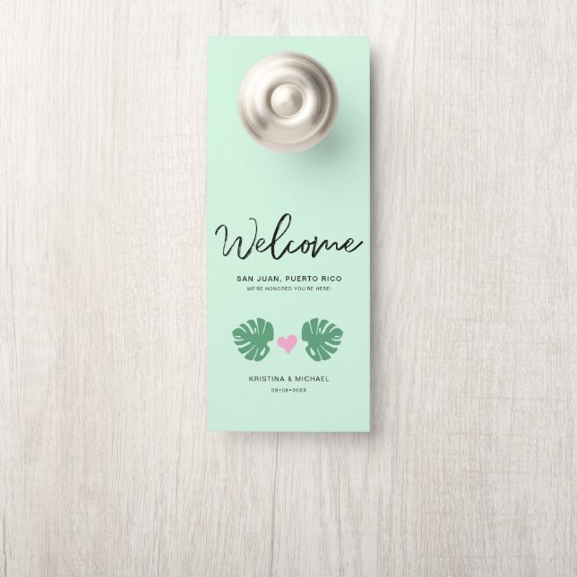 Affichette De Porte Accueil Tropical Hôtel Sac Destination Mariage (Sur le bouton)