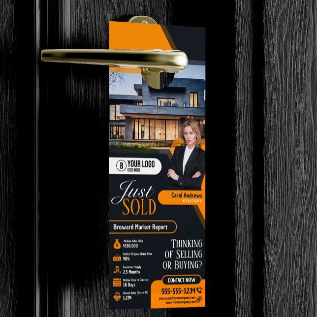 Affichette De Porte Agent Immobilier Realtor Moderne Jaune A Vendu (Créateur téléchargé)