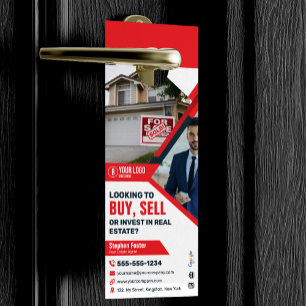 Affichette De Porte Agent Immobilier Rouge Professionnel Achat Vente I