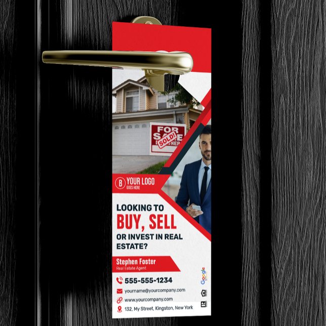 Affichette De Porte Agent Immobilier Rouge Professionnel Achat Vente I (Créateur téléchargé)