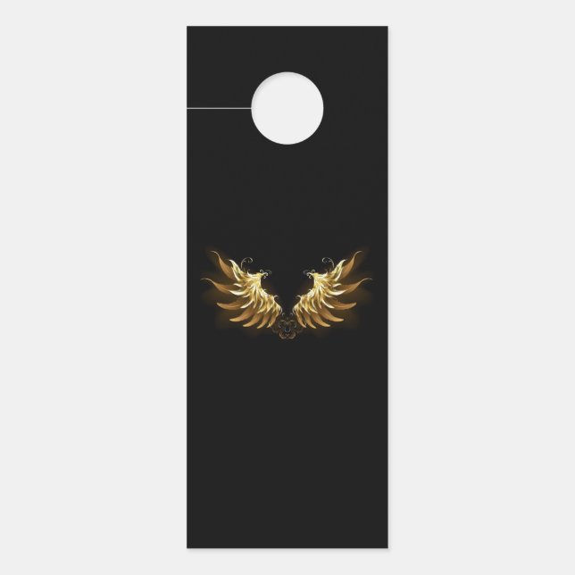 Affichette De Porte Ailes d'Ange d'or sur arrière - plan noir (Devant)