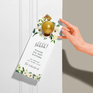 Affichette De Porte Albâtre Mariage Floral Bienvenue/Ne pas déranger