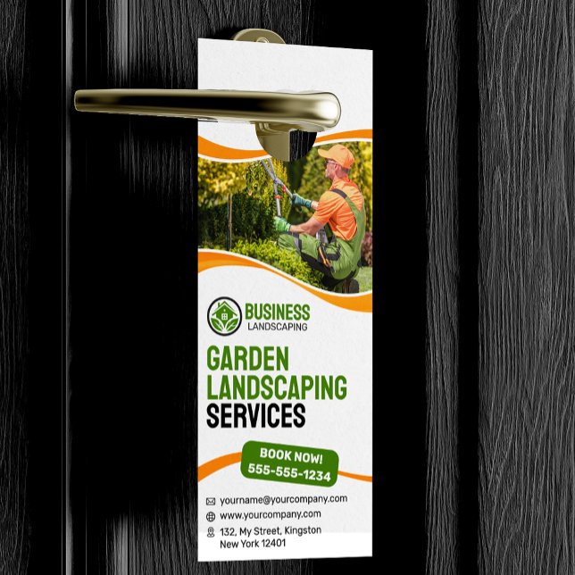Affichette De Porte Aménagement paysager de jardin orange et vert Tont (Créateur téléchargé)