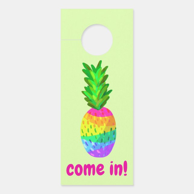 Affichette De Porte Ananas arc-en-ciel (Devant)