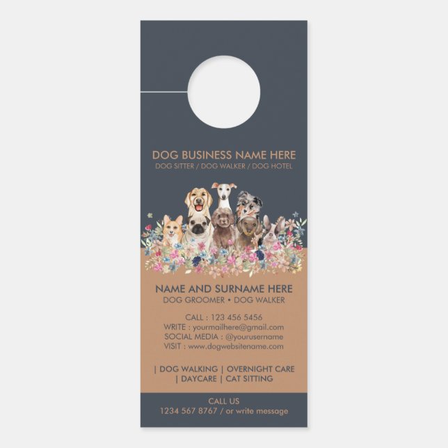 Affichette De Porte Animaux de compagnie Fleurs botaniques Rustiques B (Devant)