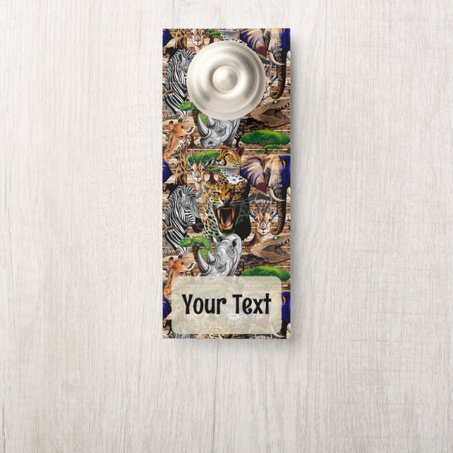 Affichette De Porte Animaux sauvages de la Savane africaine (Sur le bouton)