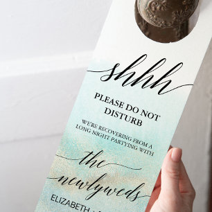 Affichette De Porte Aqua and Gold Watercolor Beach Wedding Guest