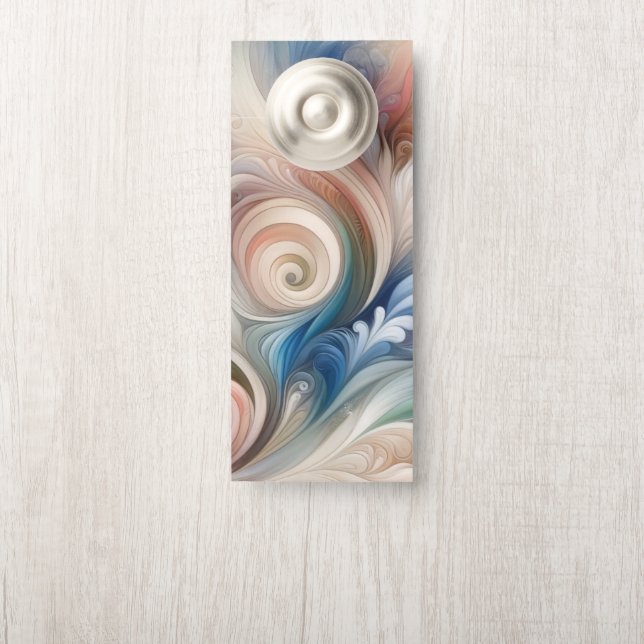 Affichette De Porte Aquarelle Imaginaire Floral Pastel Bleu & Crème (Sur le bouton)