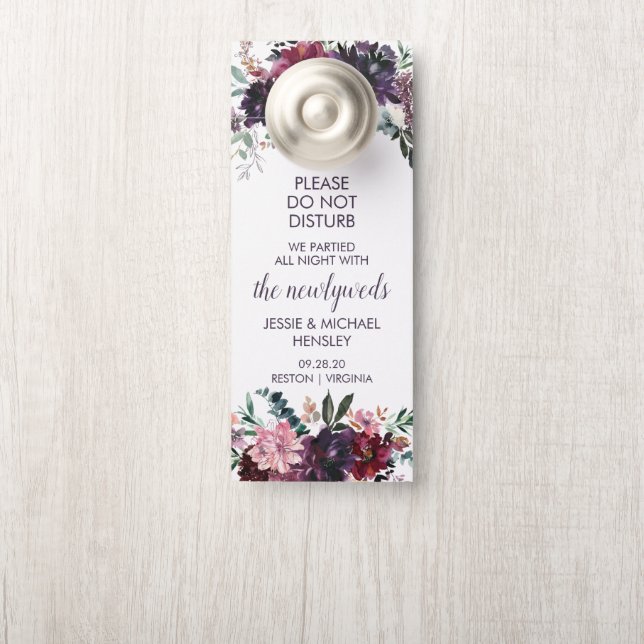 Affichette De Porte Aquarelle violette rouge mauve rose (Sur le bouton)