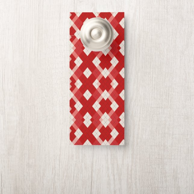 Affichette De Porte Argyle, rouge blanc rose Saint-Valentin  (Sur le bouton)