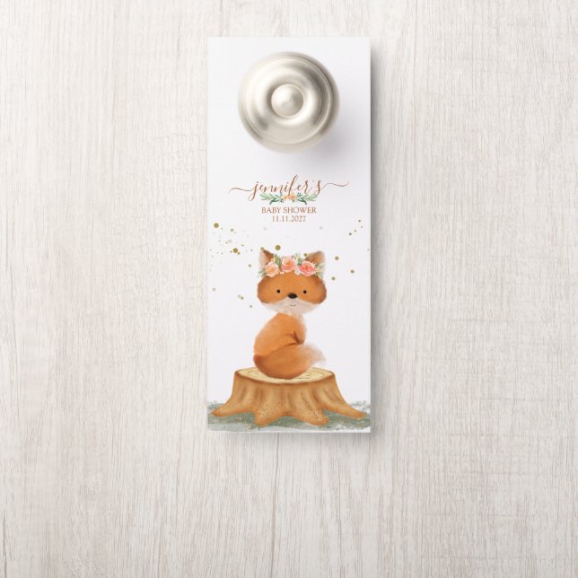 Affichette De Porte Baby Shower Renard des Prés (Sur le bouton)