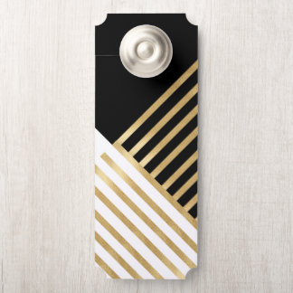 Affichette De Porte Bandes géométriques dorées noir blanc moderne