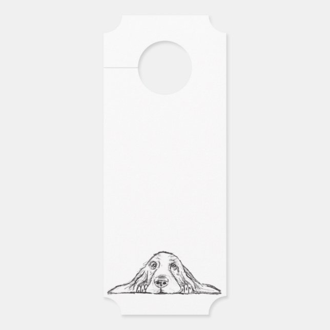 Affichette De Porte basset hound noir blanc yeux de chiot simple  (Devant)