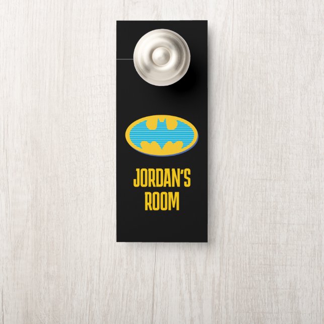 Affichette De Porte Batman | Symbole Cyan Stripes (Sur le bouton)
