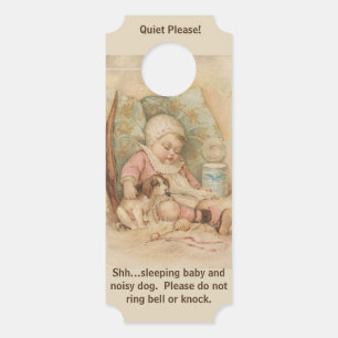Affichette De Porte Bébé dormant vintage "Calme S'Il Vous Plaît",