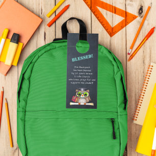 Affichette De Porte Bénédiction des sacs à dos Prière de l'église Owl