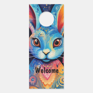 Affichette De Porte Bienvenue Dotty Delft : Bunny Doodle Rainbow