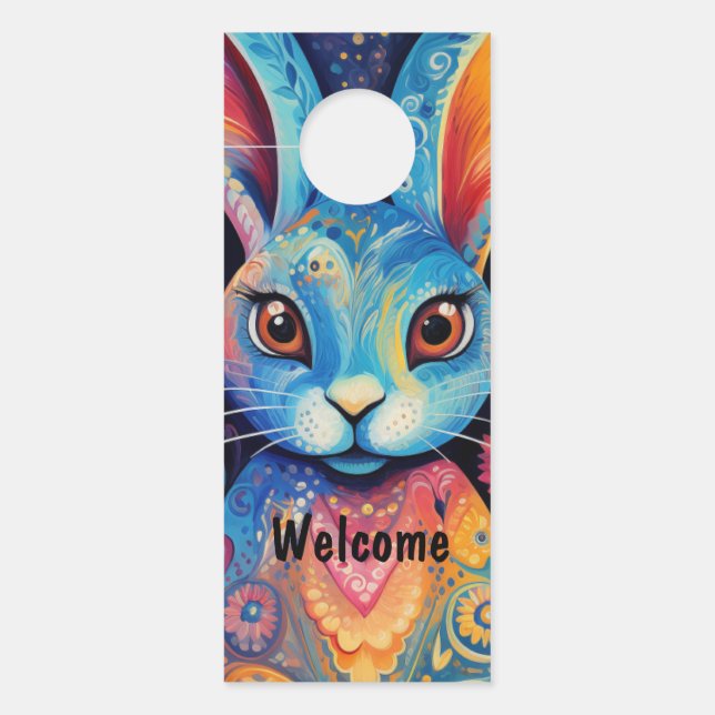Affichette De Porte Bienvenue Dotty Delft : Bunny Doodle Rainbow (Devant)
