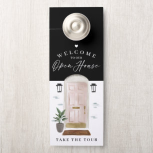 Affichette De Porte Bienvenue Porte d'entrée en couleur rose Open Hous