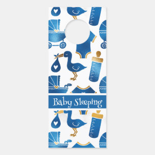 Affichette De Porte Bleu Gold Parties scintillant Nursery Baby Bottle