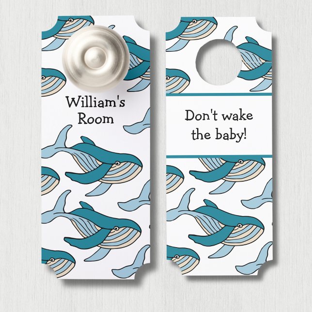 Affichette De Porte Bleu Whale Boys Nursery Personnalisé (Blue whale personalized boys bedroom, baby boy nursery, door hanger.  Don't wake the baby!)