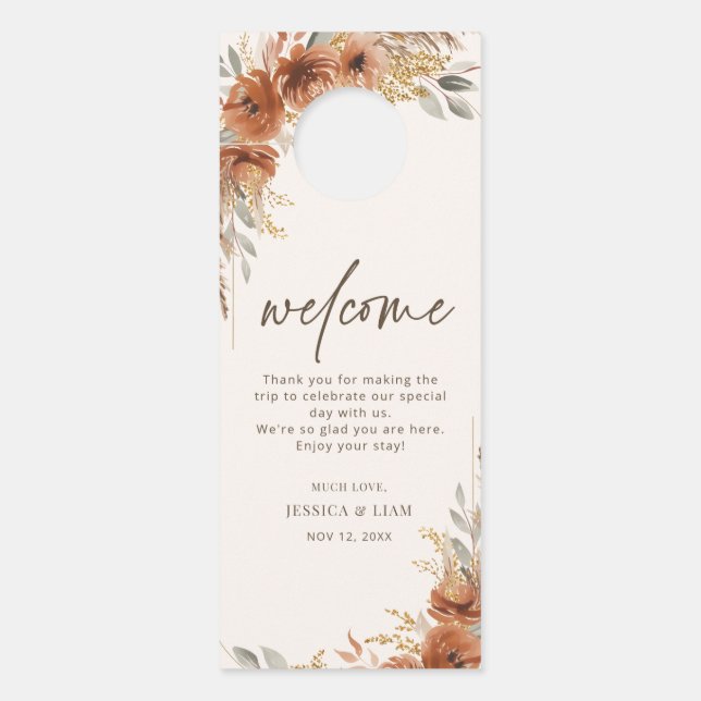 Affichette De Porte Boho Terracotta Automne Fleurs de mariage Ne pas d (Devant)