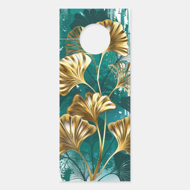 Affichette De Porte Branche avec Feuilles d'or Ginko Biloba (Devant)
