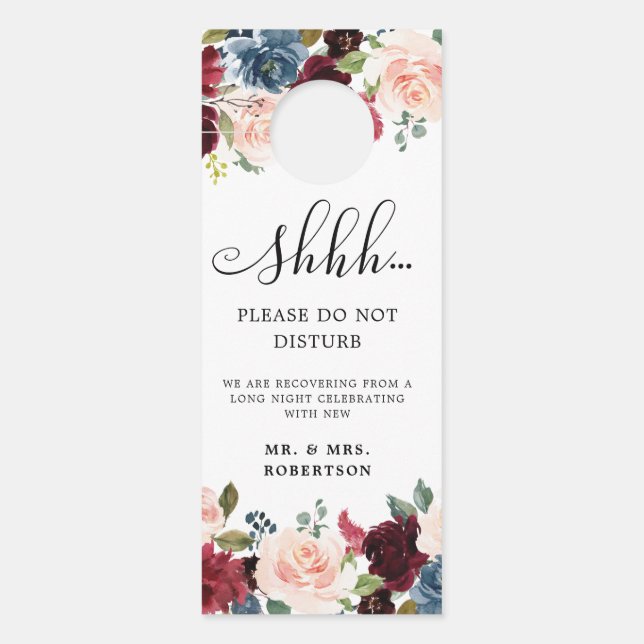 Affichette De Porte Burgundy Navy Blush Mariages ne dérangent pas (Devant)