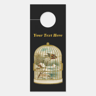 Affichette De Porte Cage D'Oiseau Dorée Avec Flux De Neige Cabine