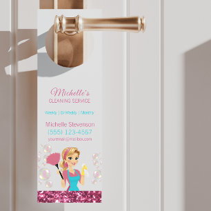 Affichette De Porte Caricature Parties scintillant rose Nettoyage de m