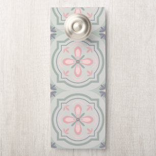 Affichette De Porte Carreaux Floraux Pastel Vert