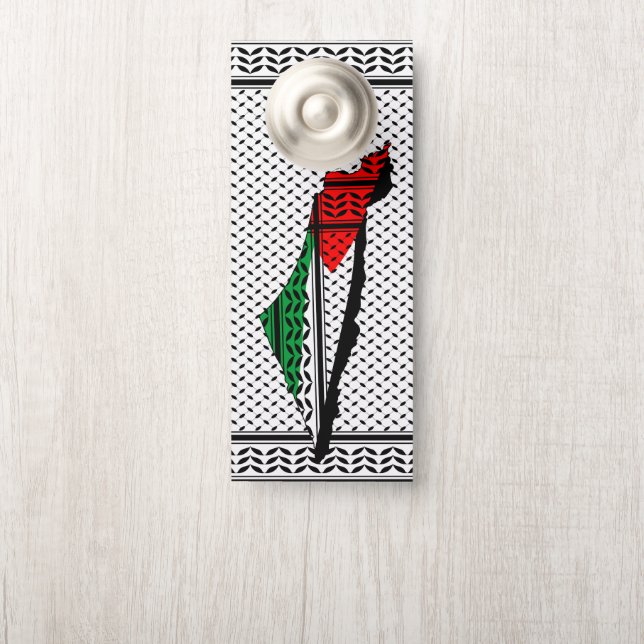 Affichette De Porte Carte de Palestine avec drapeau et Motif Keffiyeg (Sur le bouton)