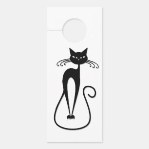 Affichette De Porte Chats noirs maigres fantaisistes ici