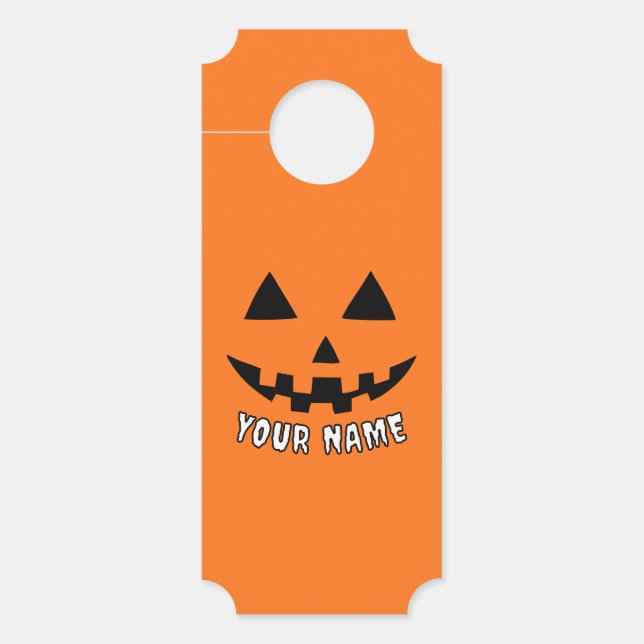 Affichette De Porte Citrouille orange personnalisé Halloween Votre Nom (Devant)