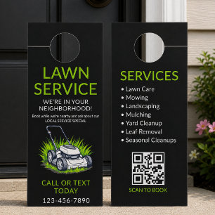 Affichette De Porte Code QR Black Green Lawn Care