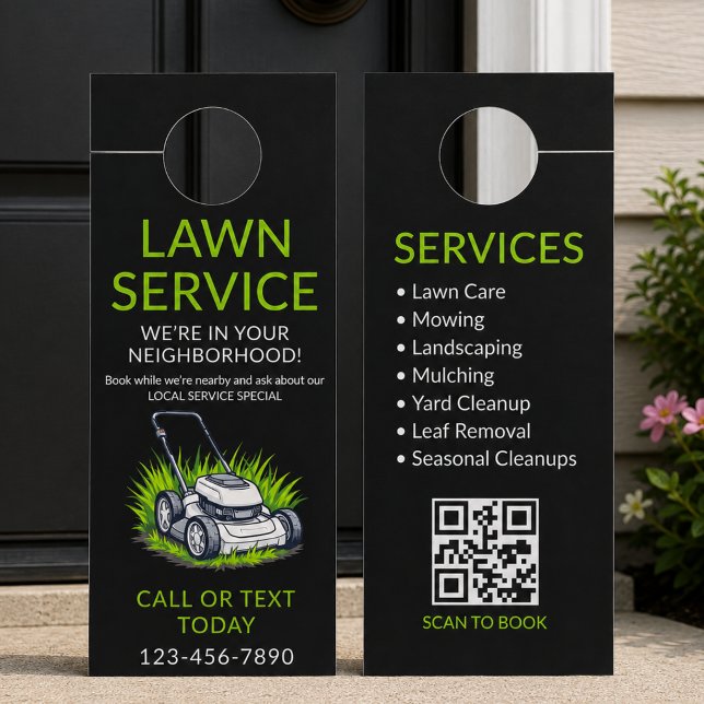 Affichette De Porte Code QR Black Green Lawn Care (Créateur téléchargé)